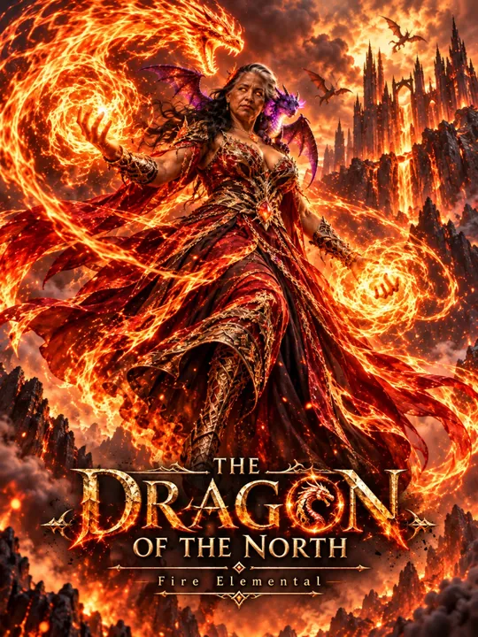 Annette with fiery magic and her little purple dragon